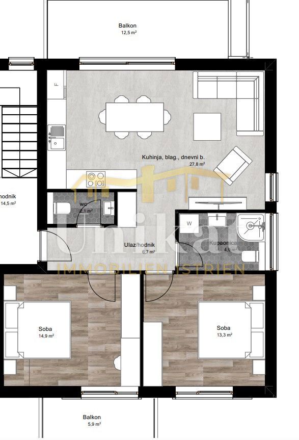 Appartamento con due camere (2S+DB) vicino a Poreč